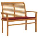  Gartenbank mit Weinroter Auflage 112 cm Massivholz Teak 