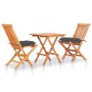  3-tlg. Bistro-Set mit Anthrazit Kissen Massivholz Teak