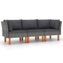  3-Sitzer-Gartensofa mit Kissen Grau Poly Rattan