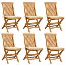  Gartenstühle mit Cremeweißen Kissen 6 Stk. Massivholz Teak 