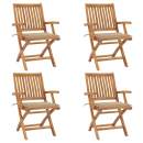 Klappbare Gartenstühle mit Kissen 4 Stk. Massivholz Teak