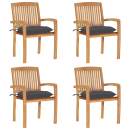 Stapelbare Gartenstühle mit Kissen 4 Stk. Massivholz Teak